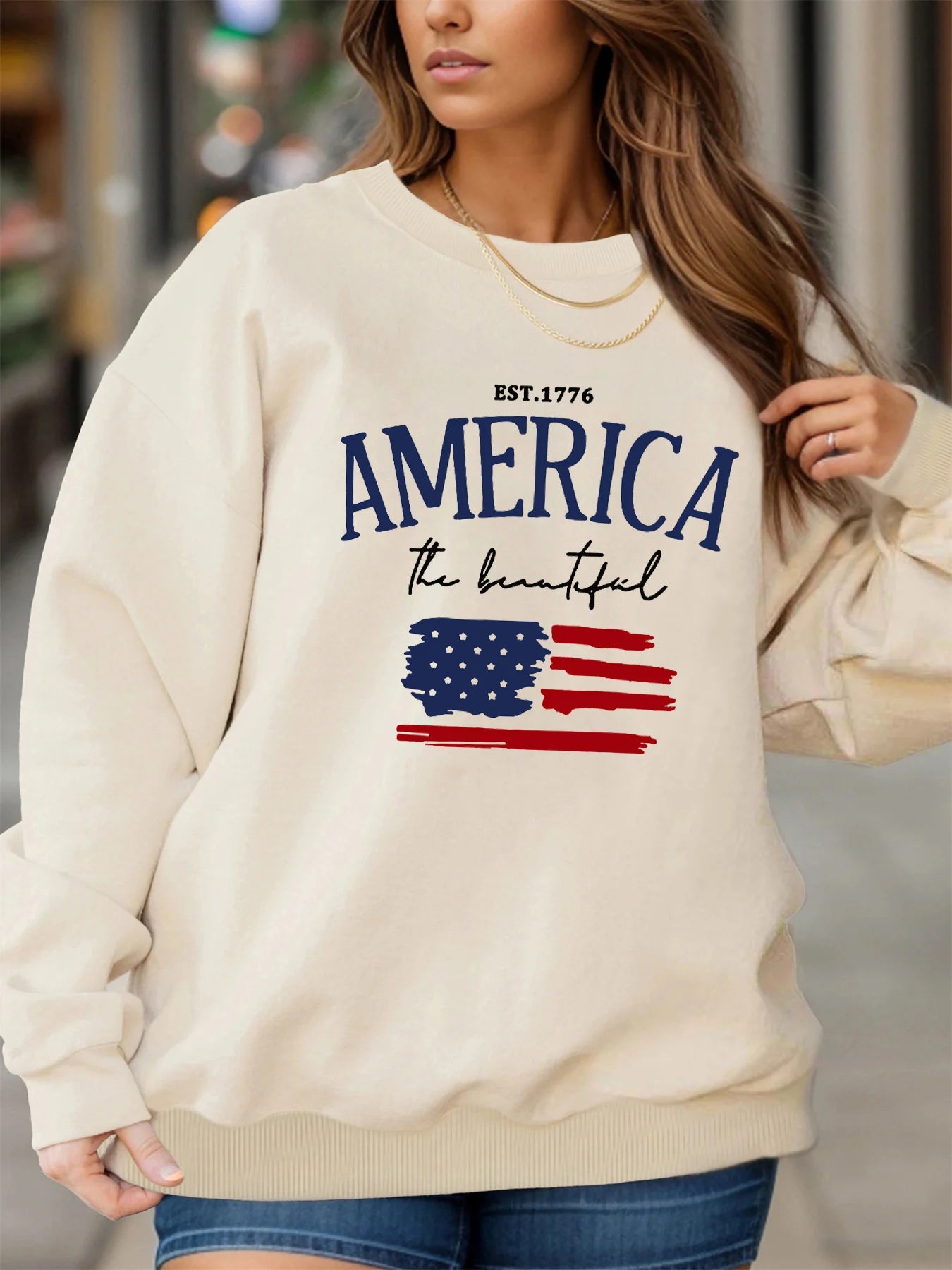 America Flag Graphic Pullover – Cozy Fall/Winter Sweatshirt for Women