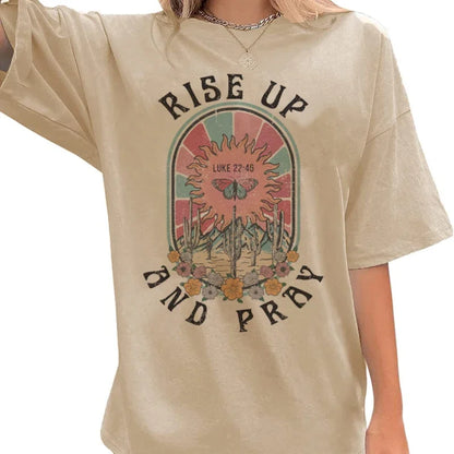Rise Up and Pray Tee – Retro Boho Christian Graphic T-Shirt