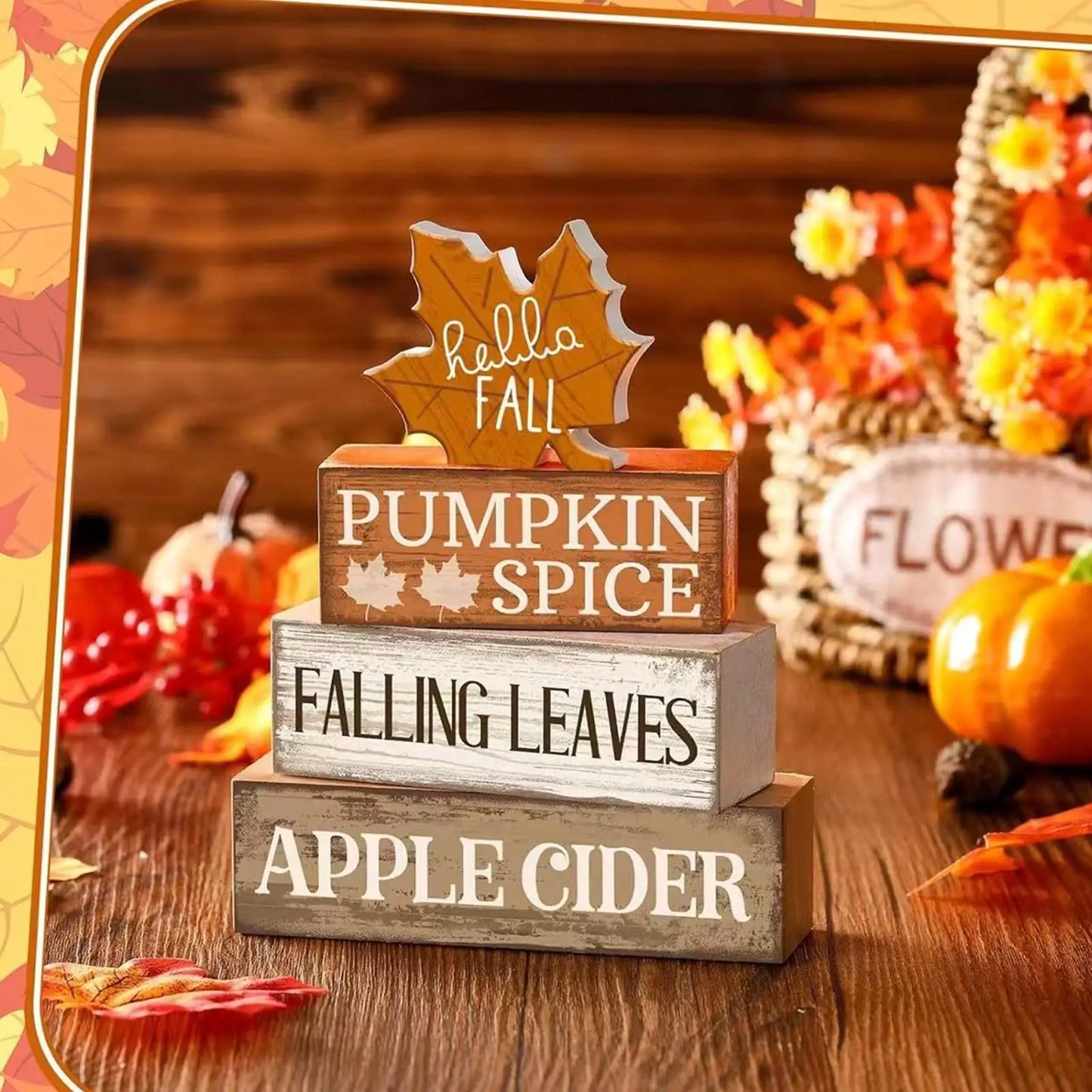 Autumn Harvest Wooden Table Sign – Fall Decor Centerpiece for Kitchen, Table, and Home