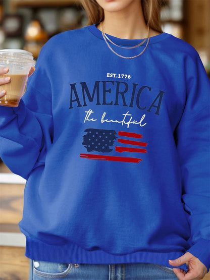 America Flag Graphic Pullover – Cozy Fall/Winter Sweatshirt for Women