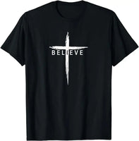 Believe Christian T-Shirt — Unisex Cross Design | Minimalist Faith Tee for Men & Women