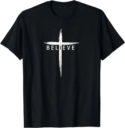 Believe Christian T-Shirt — Unisex Cross Design | Minimalist Faith Tee for Men & Women
