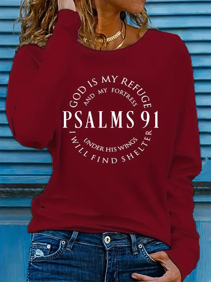 Psalms 91 Christian Long Sleeve T-Shirt – Inspirational Casual Faith-Based Shirt for Women