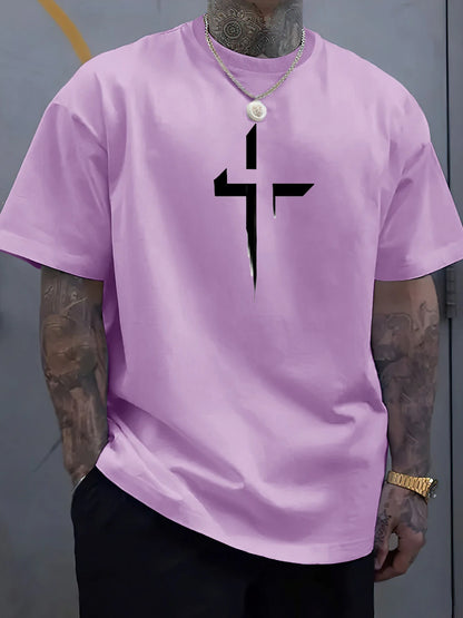 Cross Printed Tee – Men’s Christian Summer Shirt | Soft Cotton, Loose Fit