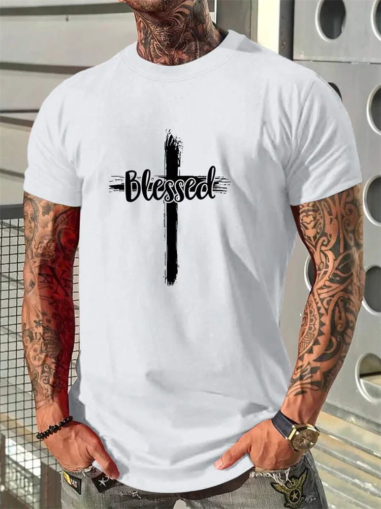 Cross Print Men's Tee - Christian Casual Streetwear Shirt