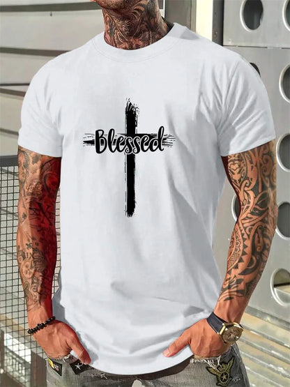 Cross Print Men's Tee - Christian Casual Streetwear Shirt