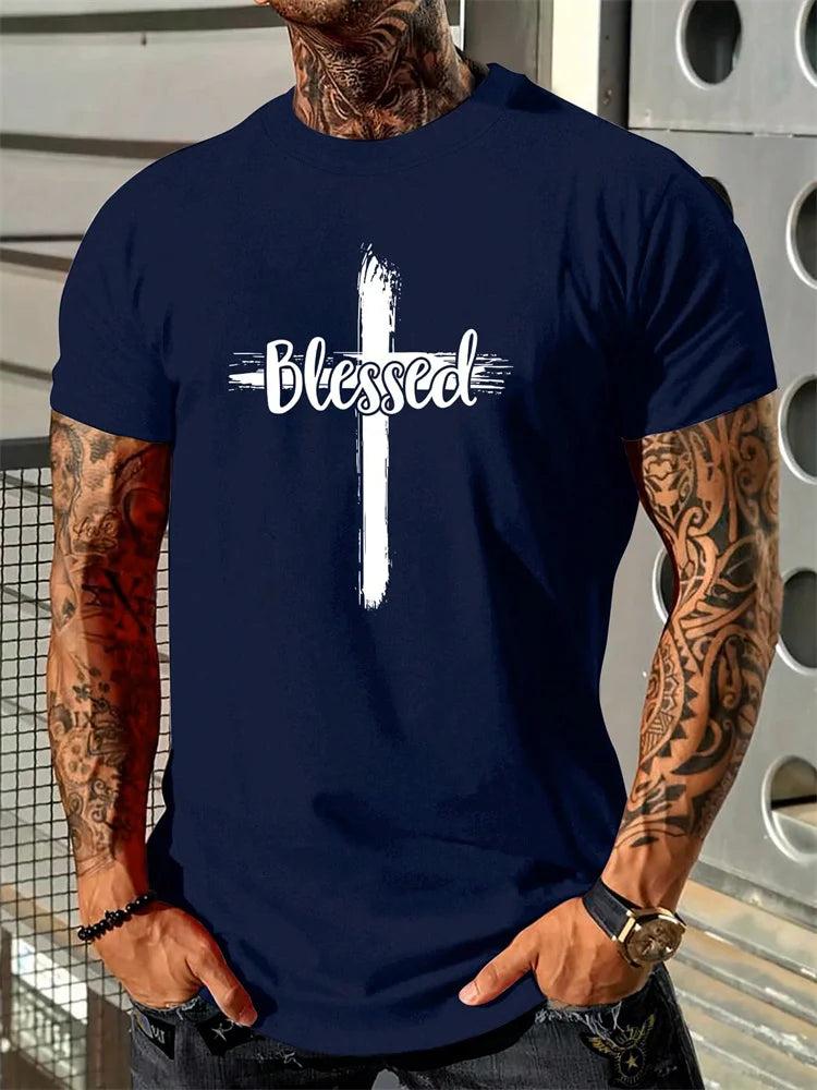 Cross Print Men's Tee - Christian Casual Streetwear Shirt