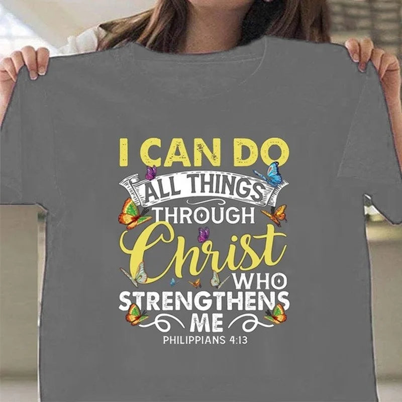 I Can Do All Things Through Christ” Christian Women’s Tee – Short Sleeve, Casual Fit