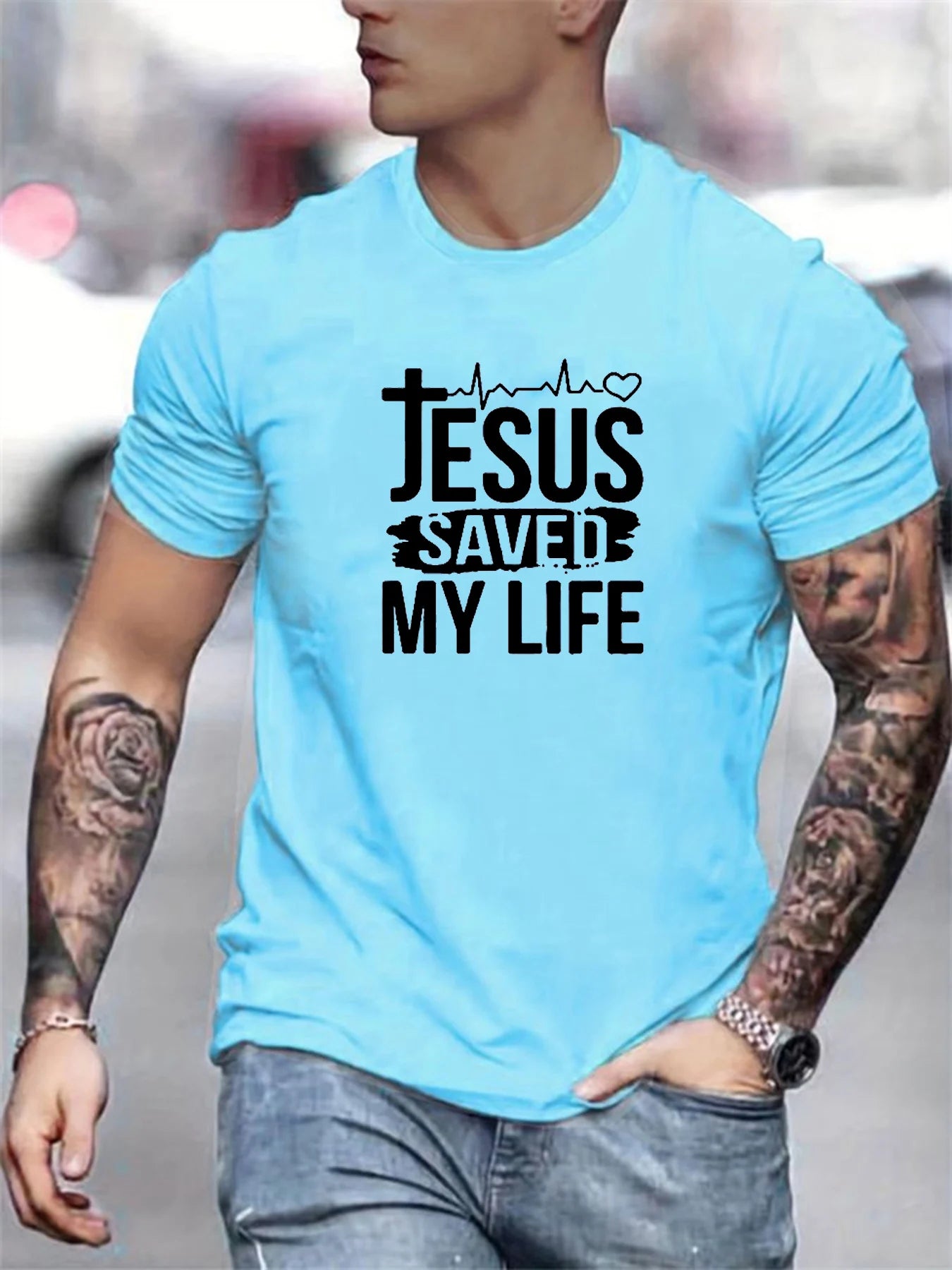 JESUS SAVED MY LIFE T-Shirt – Casual Christian Tee for Men