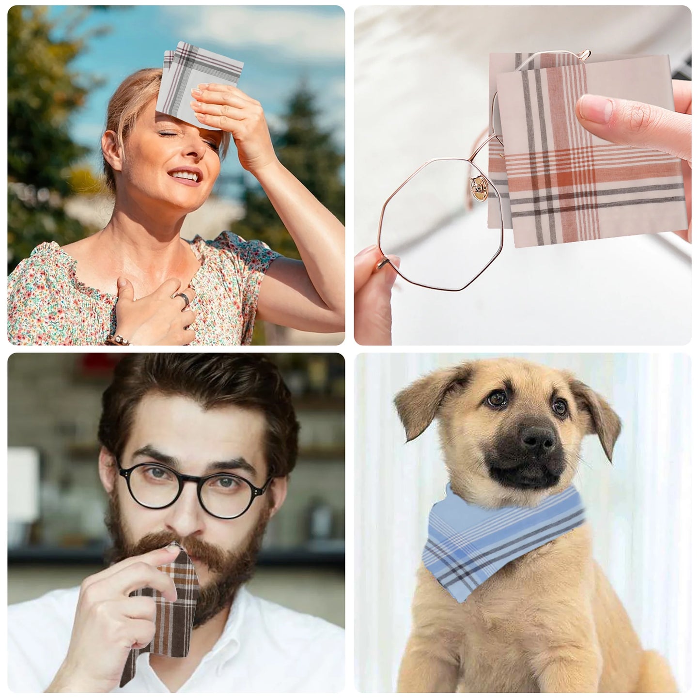 12Pcs Classic Plaid Handkerchiefs for Men,  Soft Cotton Hankies, 14''X14'' Square Pocket